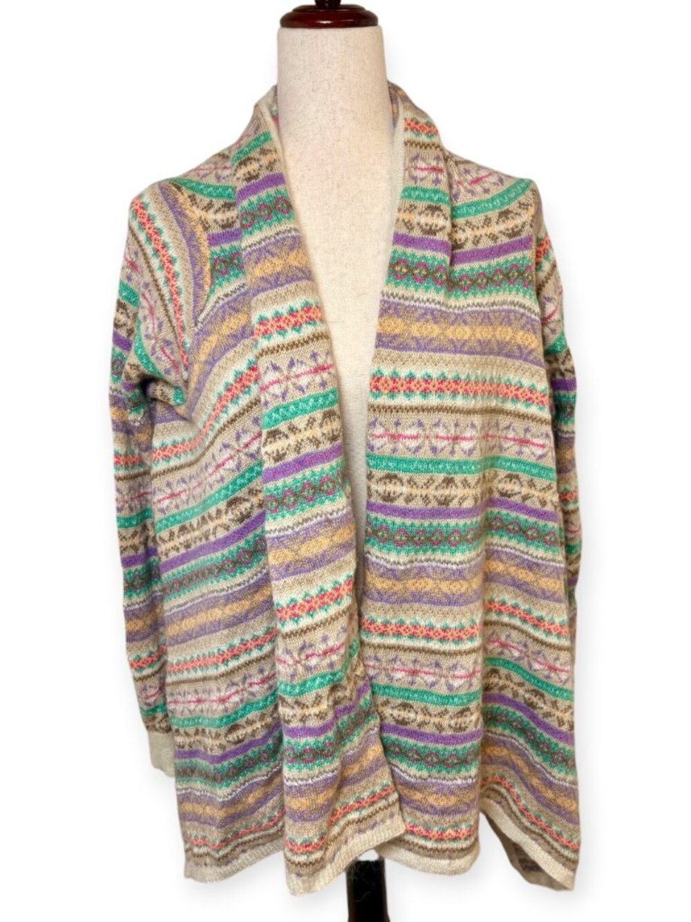 Lauren Ralph Lauren Cashmere Wool Blend Cream Purple Cardigan Size Large/XL
